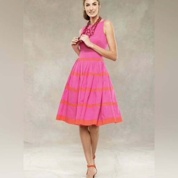 Talbot's Pink and Orange A Line Pleated
Striped Skirt Dress Size 12 - Picture 2 of 8